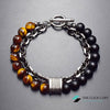 TCC™ Natural Tiger Eye & Matt Agate Stone Stainless Steel Goodluck Charm Bracelet